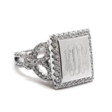 square sterling silver engraved ring with monogram