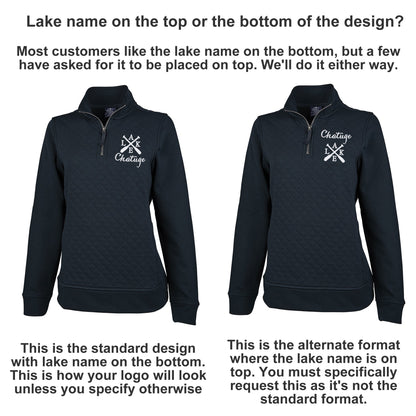 Ladies Quilted Quarter Zip Pullover Sweatshirt With Any Lake Name