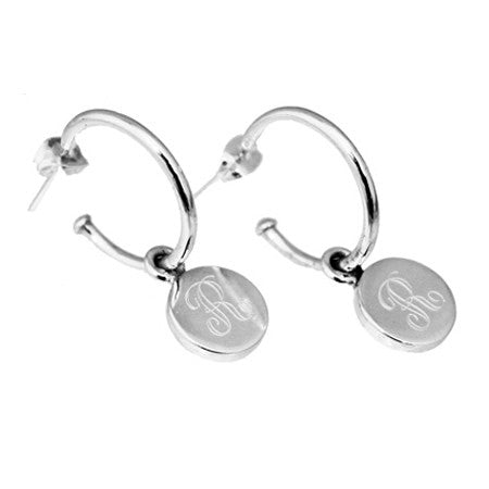 engraved sterling silver earrings hoop with round charms