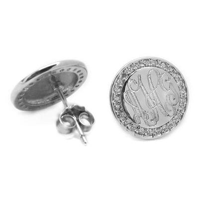 round monogrammed sterling silver earrings 