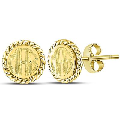 Gold Plated Sterling Silver Round Monogrammed Earrings with rope border