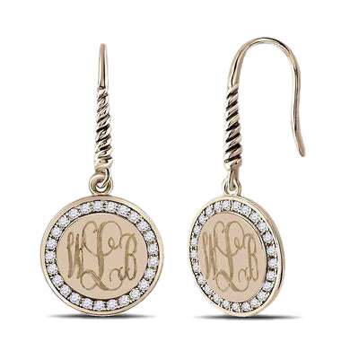 Gold Plated Sterling Silver Round Monogrammed Earrings with ear wires