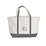boater tote monogrammed in gray with zipper