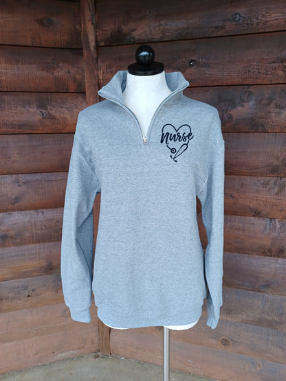 Quarter Zip Pullover Sweatshirt with Nurse Logo