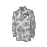 gray tie dyed pullover with monogram