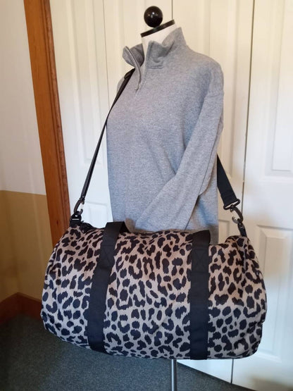 Black Leopard Print Duffel Bag with Monogram