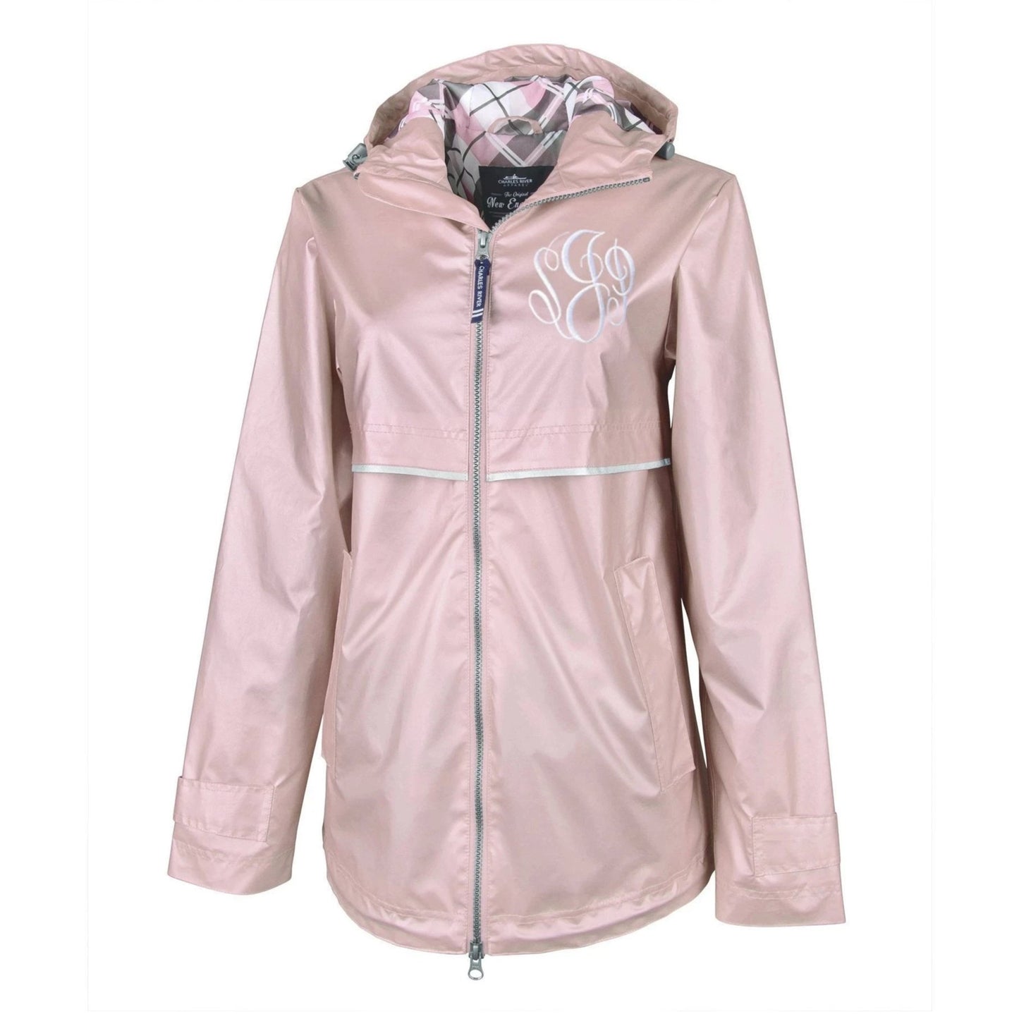 Charles River Rose Gold New Englander Rain Jacket with Monogrammed