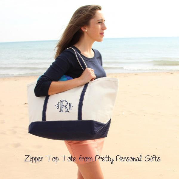 Large Zipper Tote Bag with Monogram