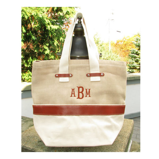 Jute Leather tote bag monogrammed