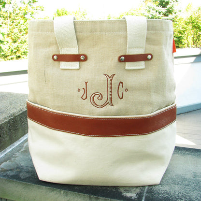 Jute Leather Tote Bag