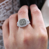 sterling silver monogrammed ring with cz