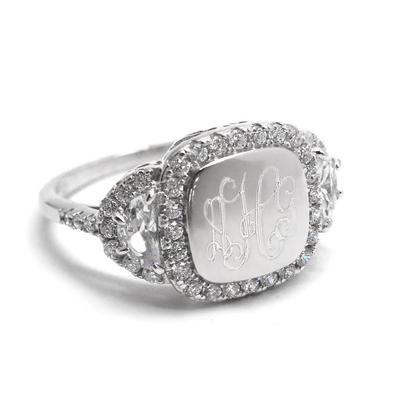Engraved Sterling Silver Leia Ring with CZ