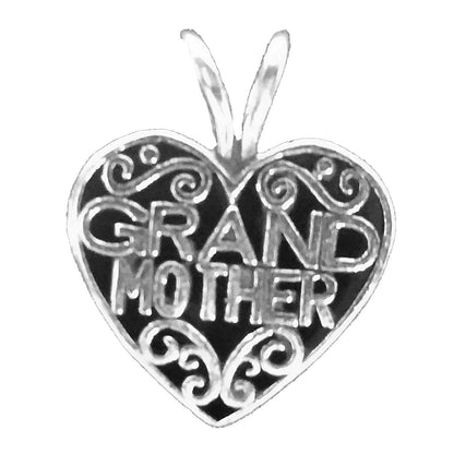 Grandmother Filigree Heart Charm  - Sterling Silver