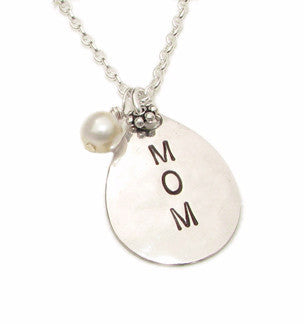 Hand Stamped Tear Drop Mom Necklace