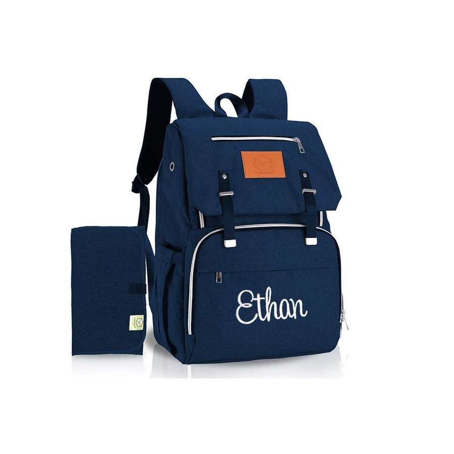 navy monogrammed diaper bag backpack