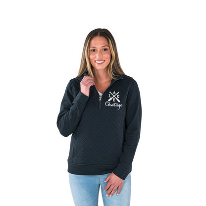Ladies Quilted Quarter Zip Pullover Sweatshirt With Any Lake Name