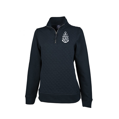 Ladies Monogrammed Quilted Quarter Zip Pullover Sweatshirt
