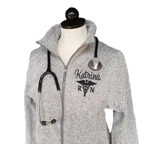 Nurse Heart Stethoscope Monogram Quarter Zip Pullover 