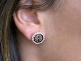 Sterling Silver Octagon Monogrammed Earrings with CZ