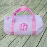 pink seersucker duffle bag with monogram for kids
