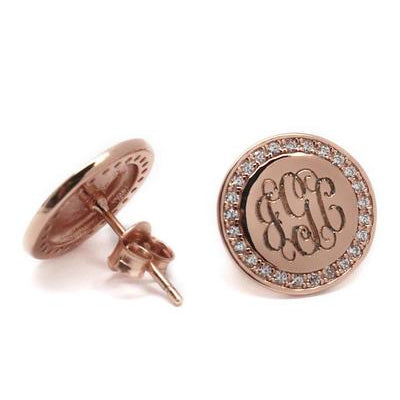 round rose gold engraved earrings
