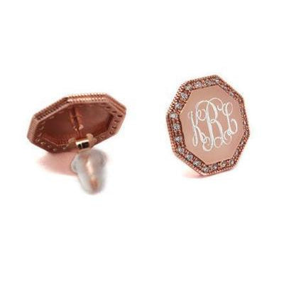 rose gold octagon engraved earrings