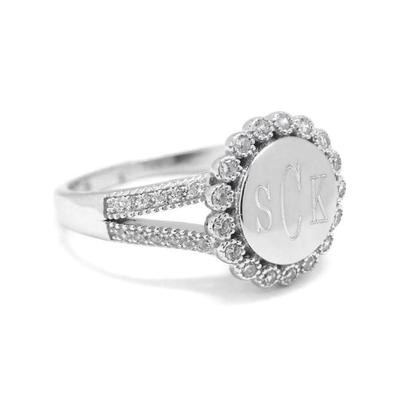 Round engraved sterling silver ring