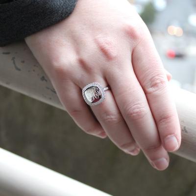 engraved square silver ring