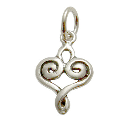 Swirly Heart Charm  - Sterling Silver