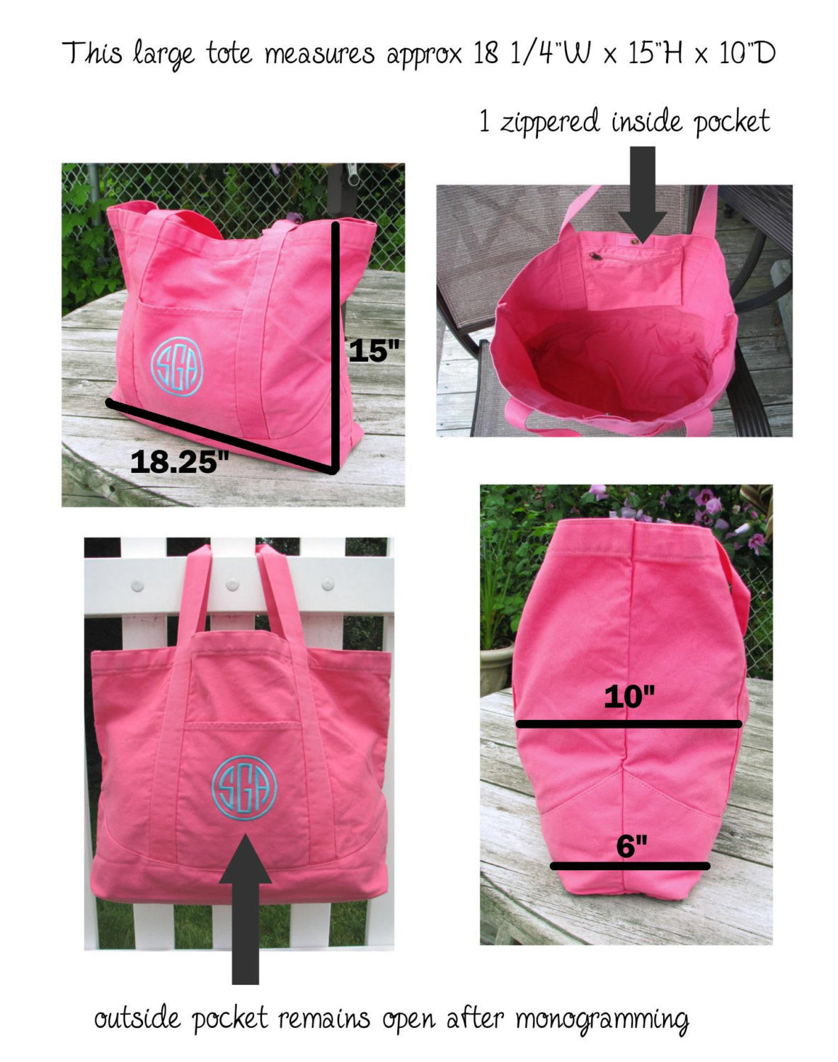 Monogram tote bag dimensions