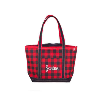 red black plaid tote bag