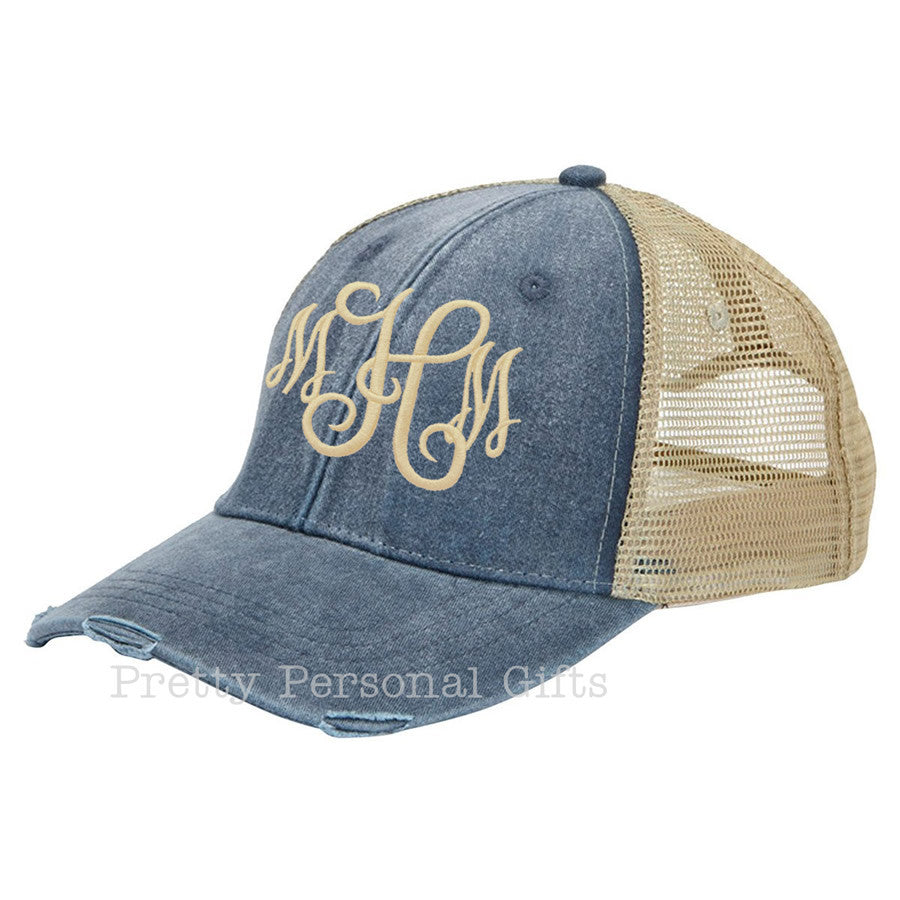 Distressed Trucker Hat with monogram