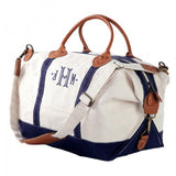 navy weekender travel bag with monogram