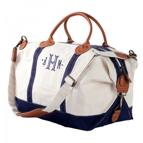 navy weekender bag with monogram