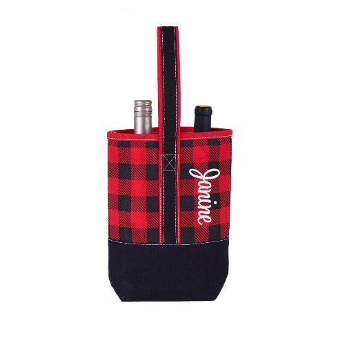 buffalo plaid wine tote